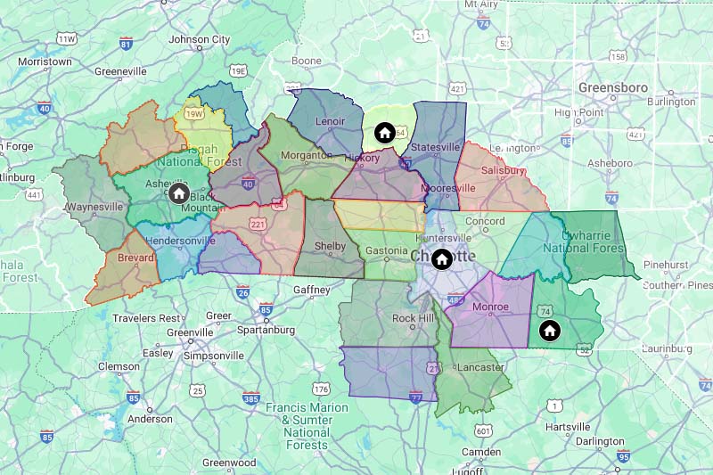 UnMLS-Area-map Google map of the homes for sale and real estate in nc that I serve